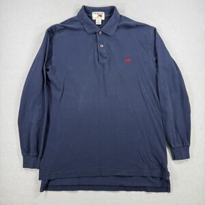 Perlis Polo Shirt Mens Medium Navy Long Sleeve Peruvian Cotton Preppy Casual